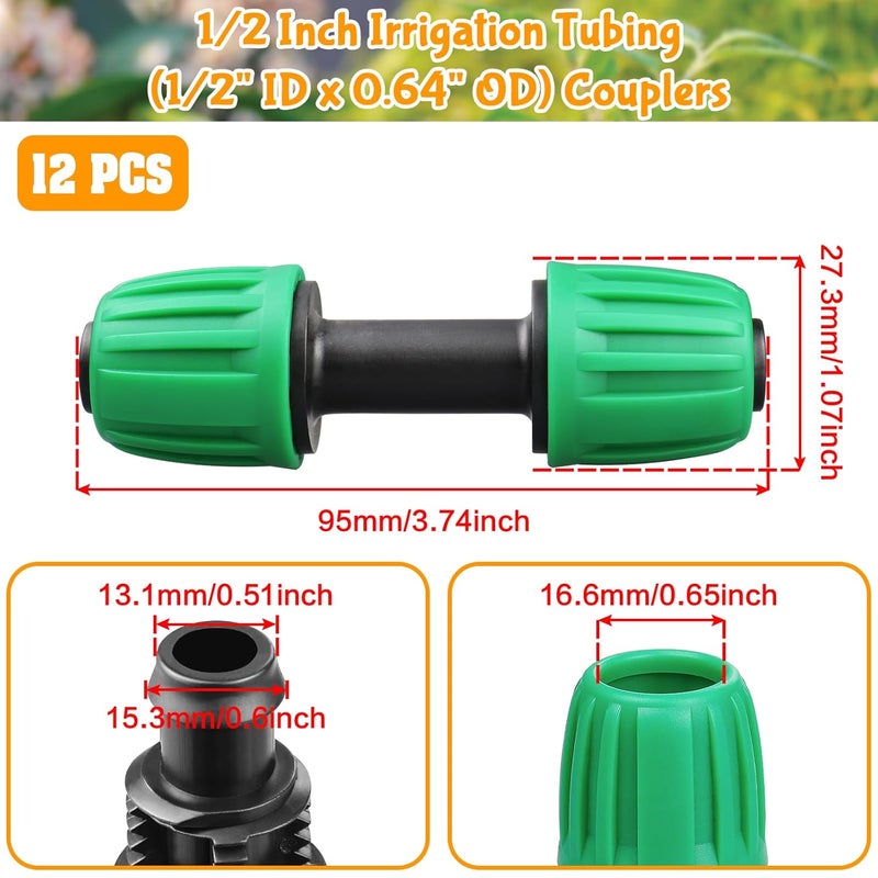 Gardrip Drip Irrigation Fittings for 1/2 Inch Drip Tubing (1/2" ID x 0.62"-0.65" OD Only): 12Pcs Drip Line Couplings Locked Nut Barbed Straight Coupling Connectors-NOT for Generic Tubing (OD 0.7") - Image 2